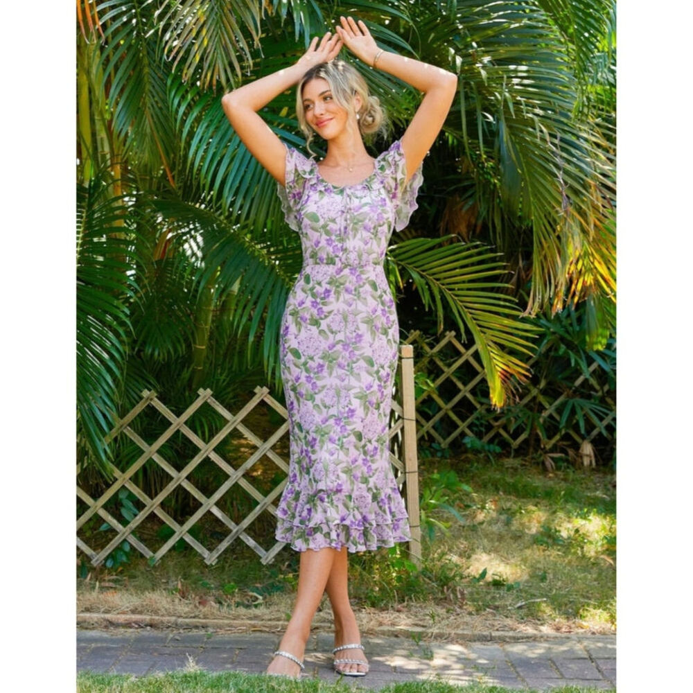 Grace Karin Fairycore Mesh Floral Ruffle Romantic Soft Girl Purple Dress NWT S